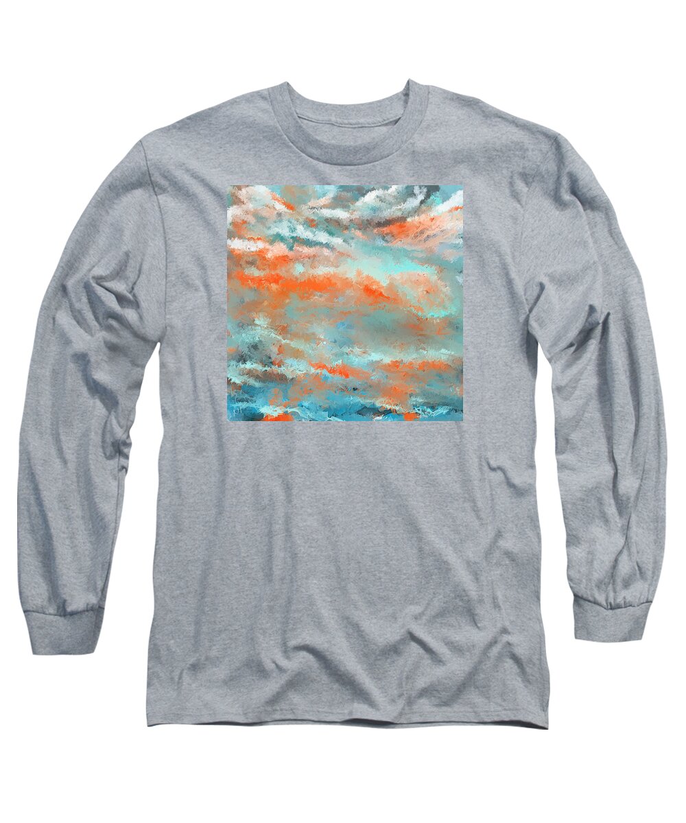 Turquoise And Orange Long Sleeve T-Shirt featuring the painting Infused Energy- Turquoise And Orange Art by Lourry Legarde