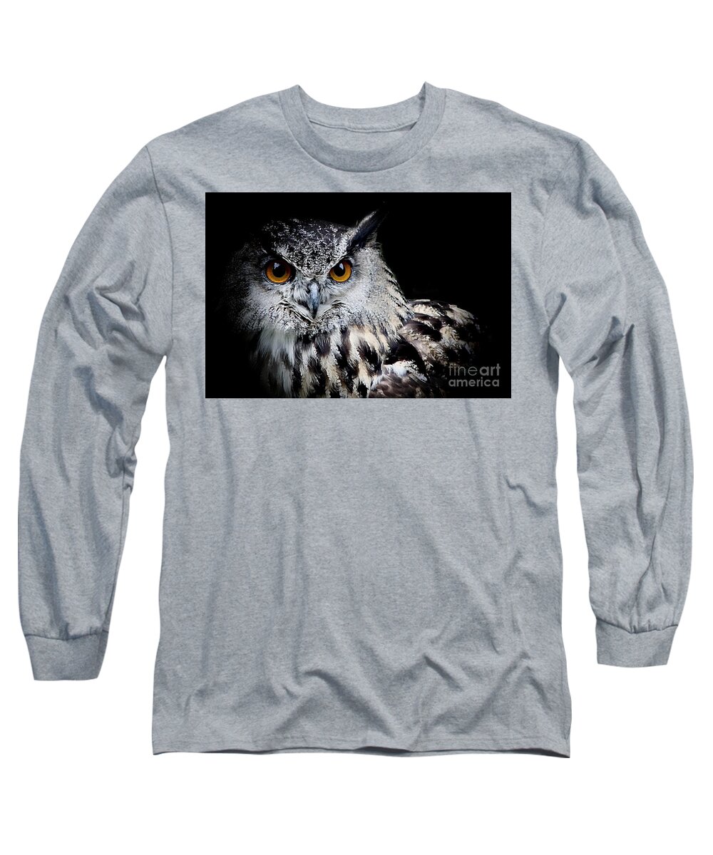 Eagle Owl Long Sleeve T-Shirt featuring the photograph Intensity by Clare Bevan