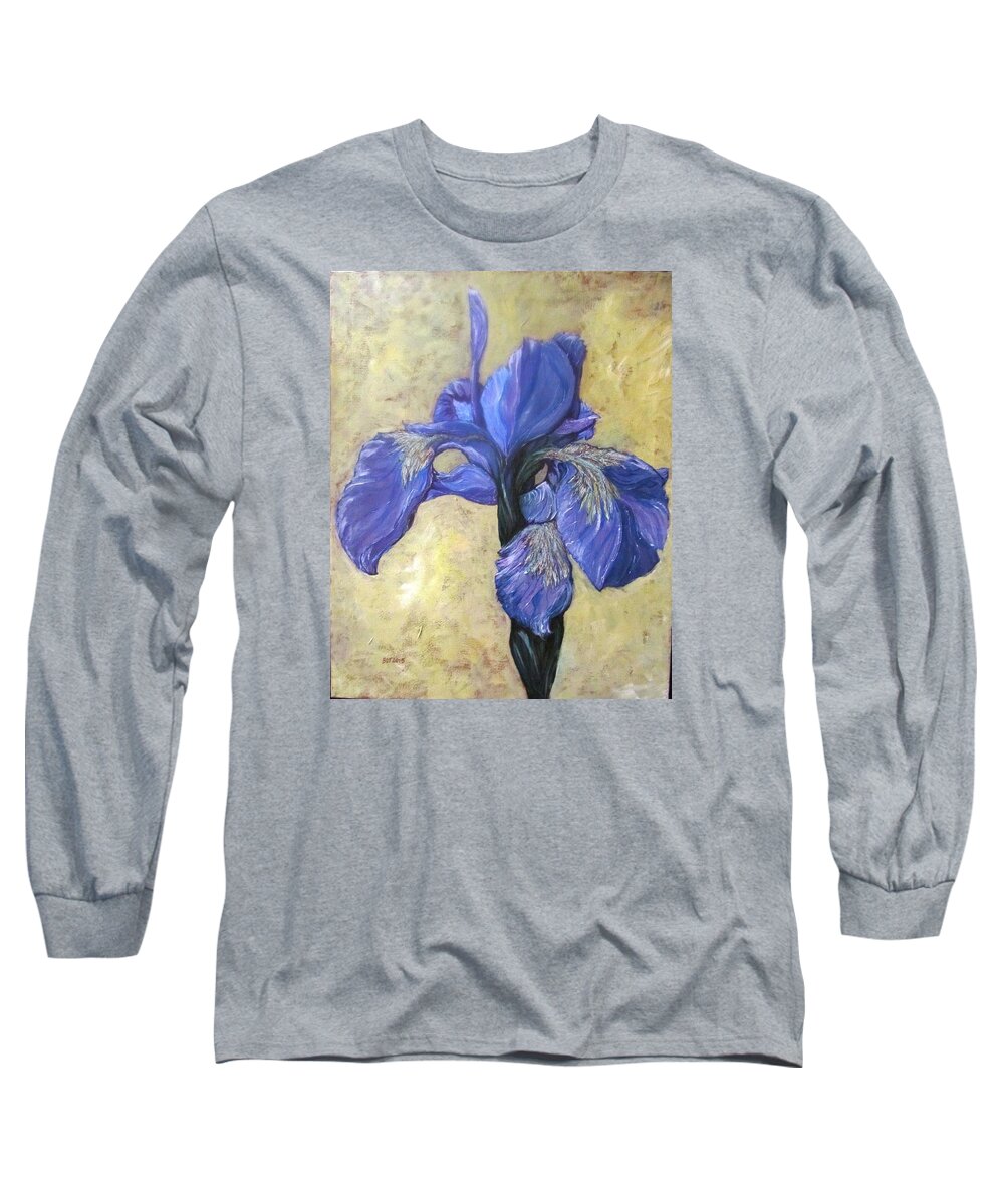 Flowers Long Sleeve T-Shirt featuring the painting Iris by Barbara O'Toole