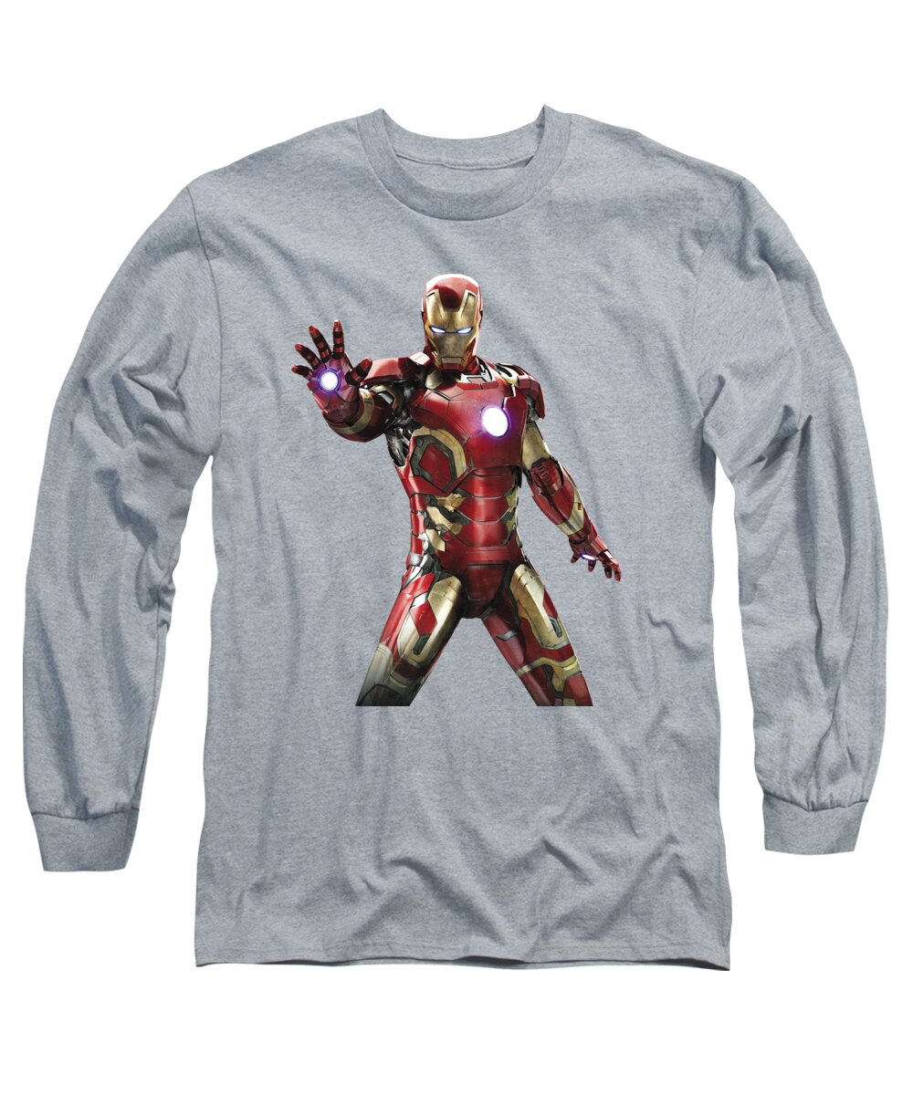 Iron Man Long Sleeve T-Shirt featuring the mixed media Iron Man Splash Super Hero Series by Movie Poster Prints