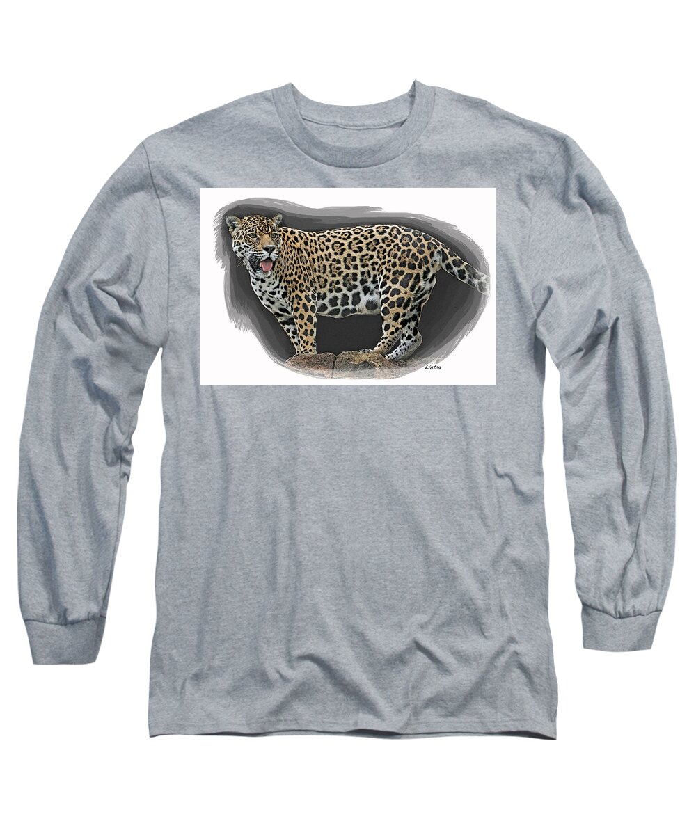 Jaguar Long Sleeve T-Shirt featuring the digital art Jaguar 16 by Larry Linton