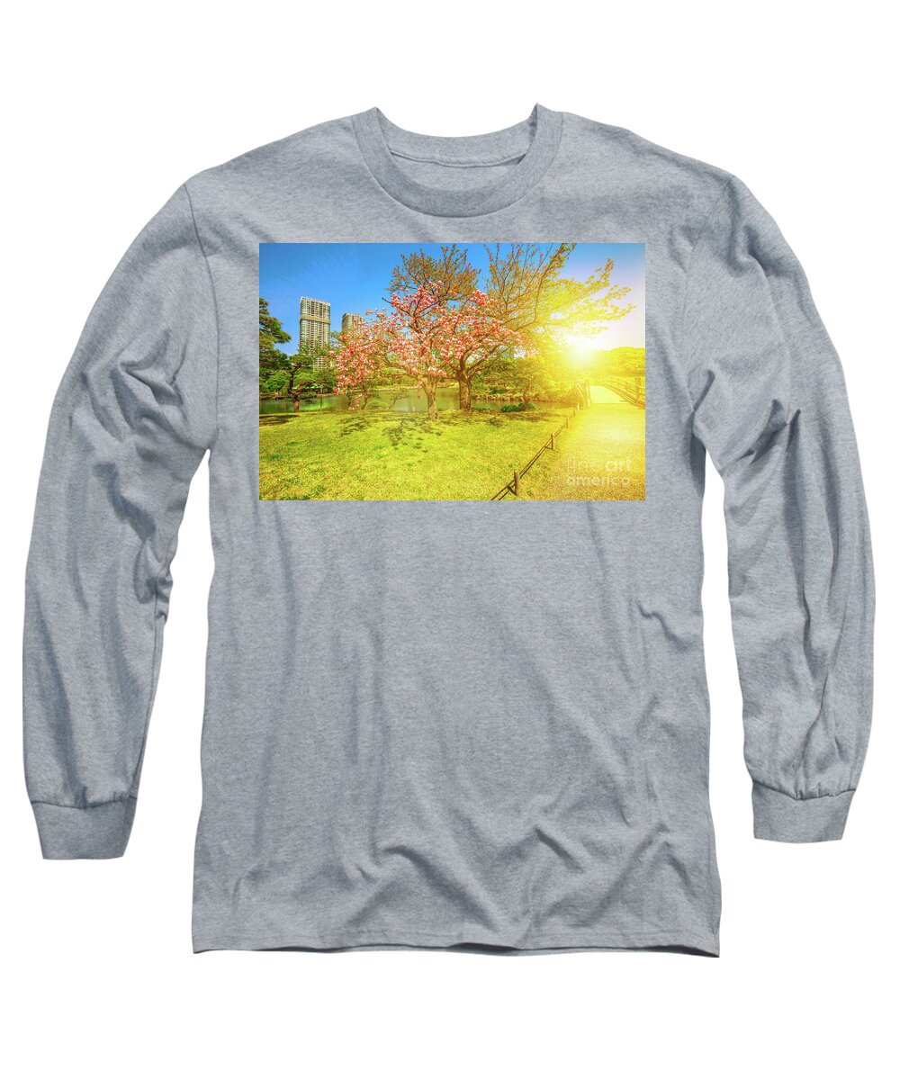 Cherry Blossom Long Sleeve T-Shirt featuring the photograph Japanese garden Cherry blossom by Benny Marty