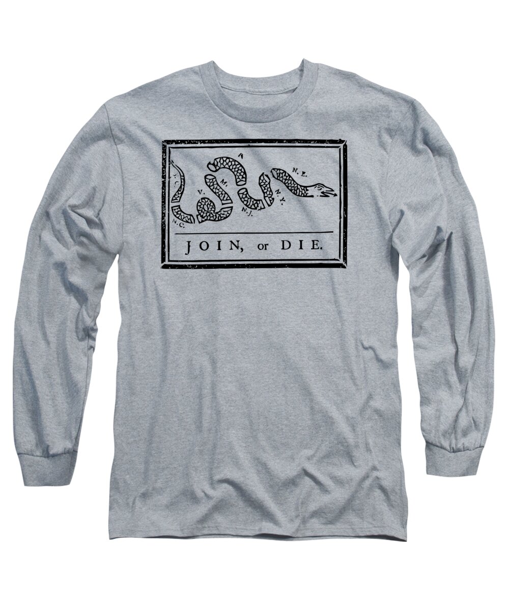 Join Or Die Long Sleeve T-Shirt featuring the mixed media Join or Die by War Is Hell Store
