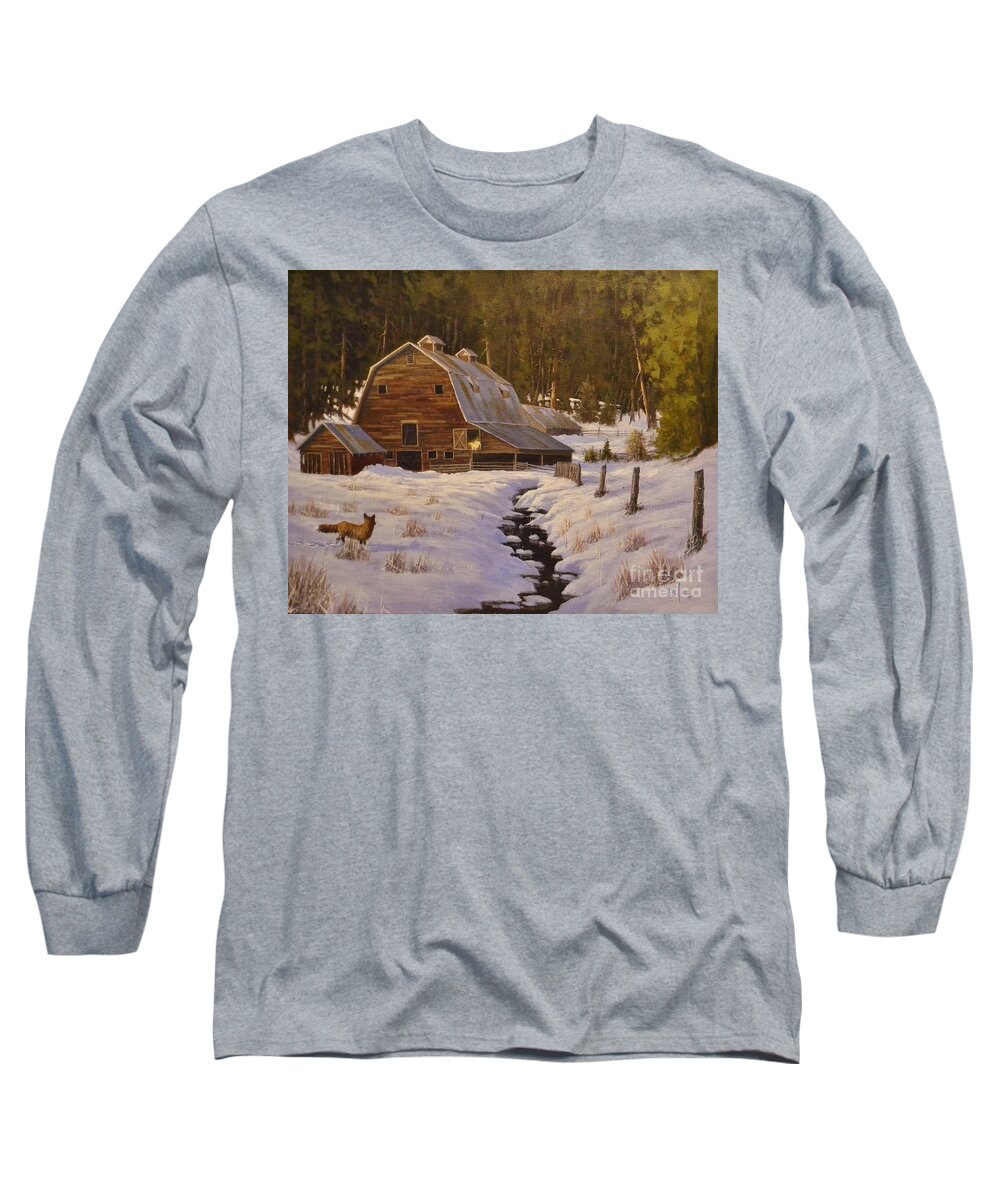 Barn Long Sleeve T-Shirt featuring the painting Just Passing Through by Paul K Hill