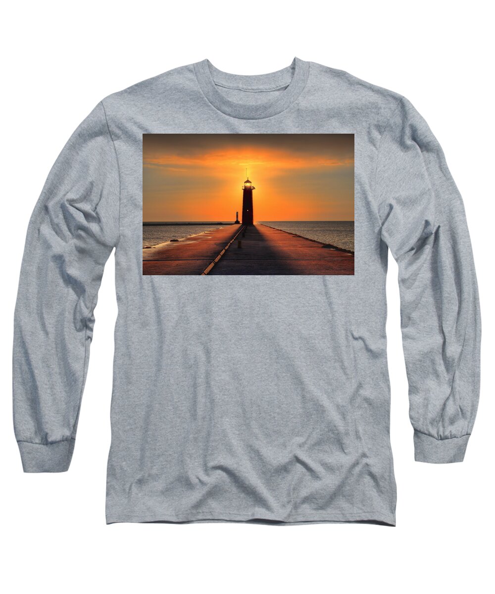 Lighthouse Long Sleeve T-Shirt featuring the photograph Kenosha Lighthouse Shining Light by Dale Kauzlaric