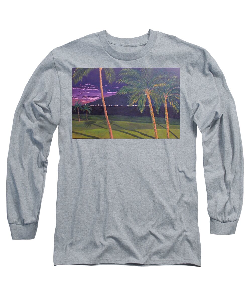 Landscape Long Sleeve T-Shirt featuring the painting Kihei Nights by Stan Chraminski