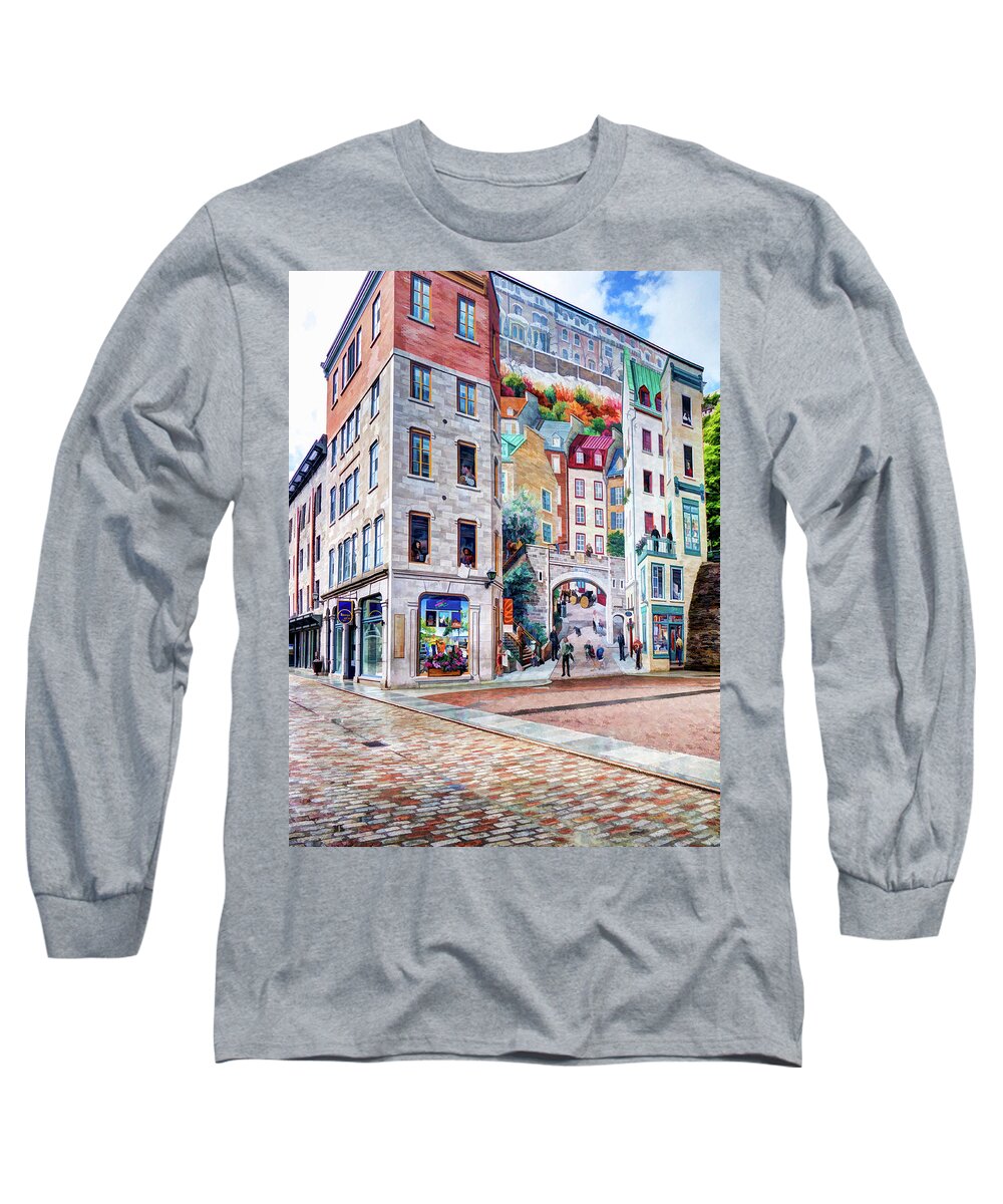 Quebec City Long Sleeve T-Shirt featuring the photograph La Fresque des Quebecois by David Thompsen