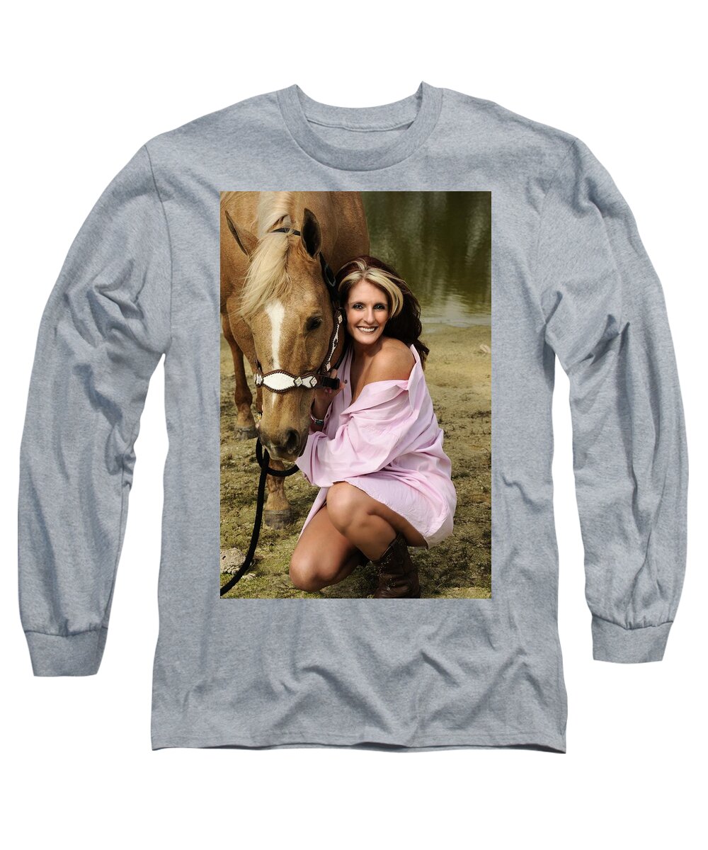 Gina Long Sleeve T-Shirt featuring the photograph Lady and Her Horse 2 by Keith Lovejoy