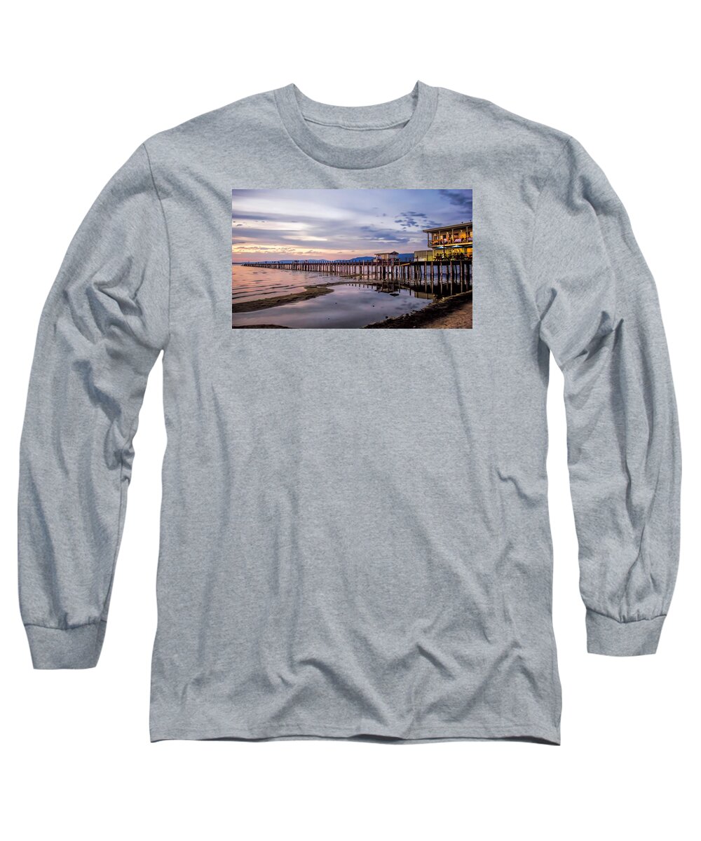 Lake Tahoe Pier Sunset Long Sleeve T-Shirt featuring the photograph Lake Tahoe Pier Sunset by Pat Cook