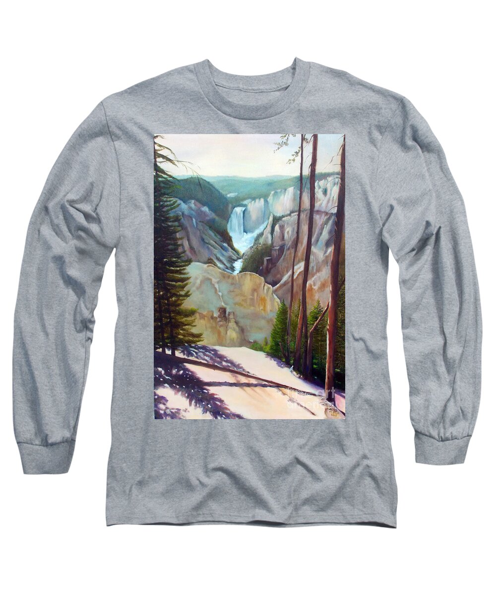 Landscape Long Sleeve T-Shirt featuring the painting Landscape with Waterfall by Marlene Book