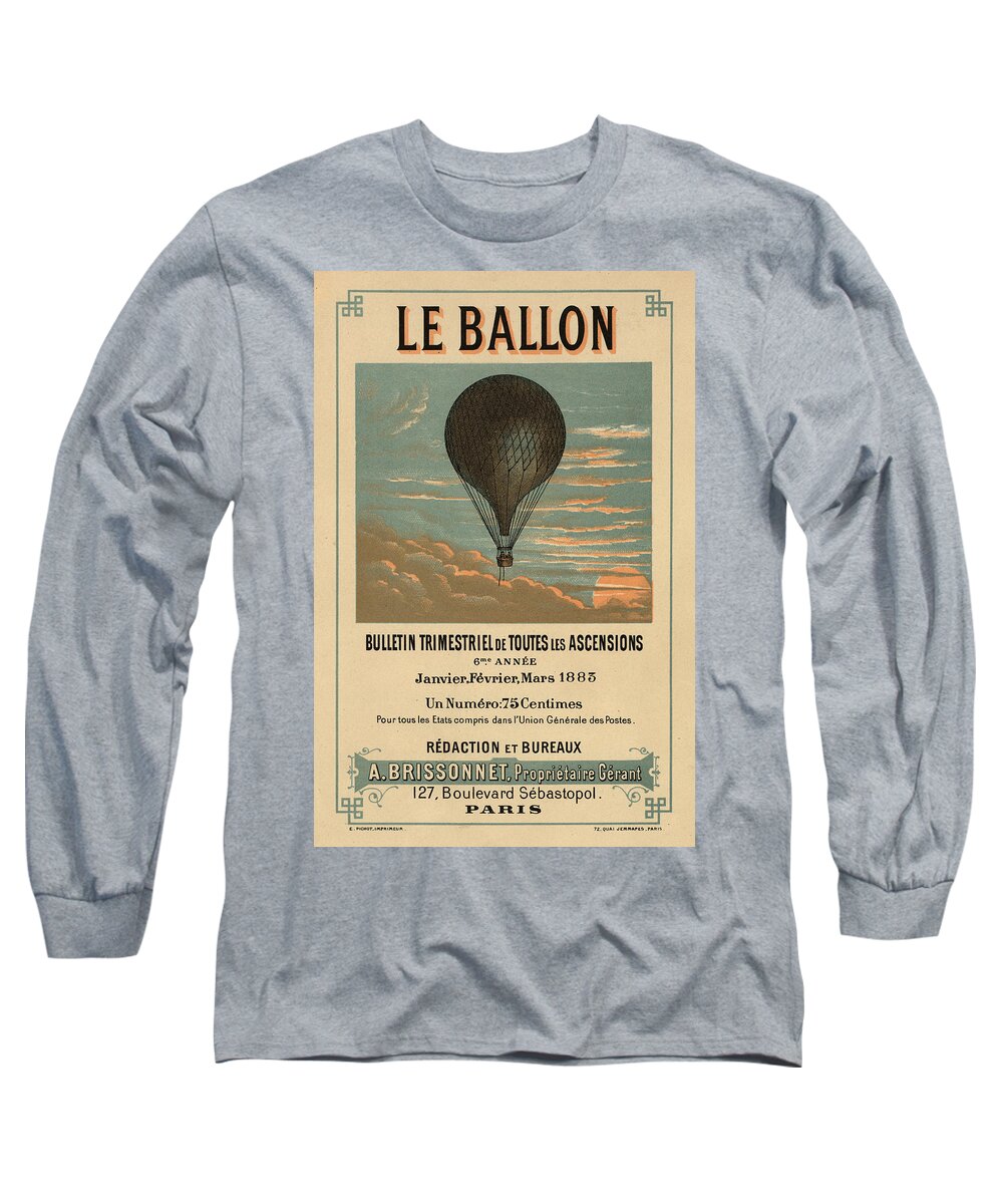 Long Sleeve T-Shirt featuring the drawing Le Balloon Journal by Vintage Pix