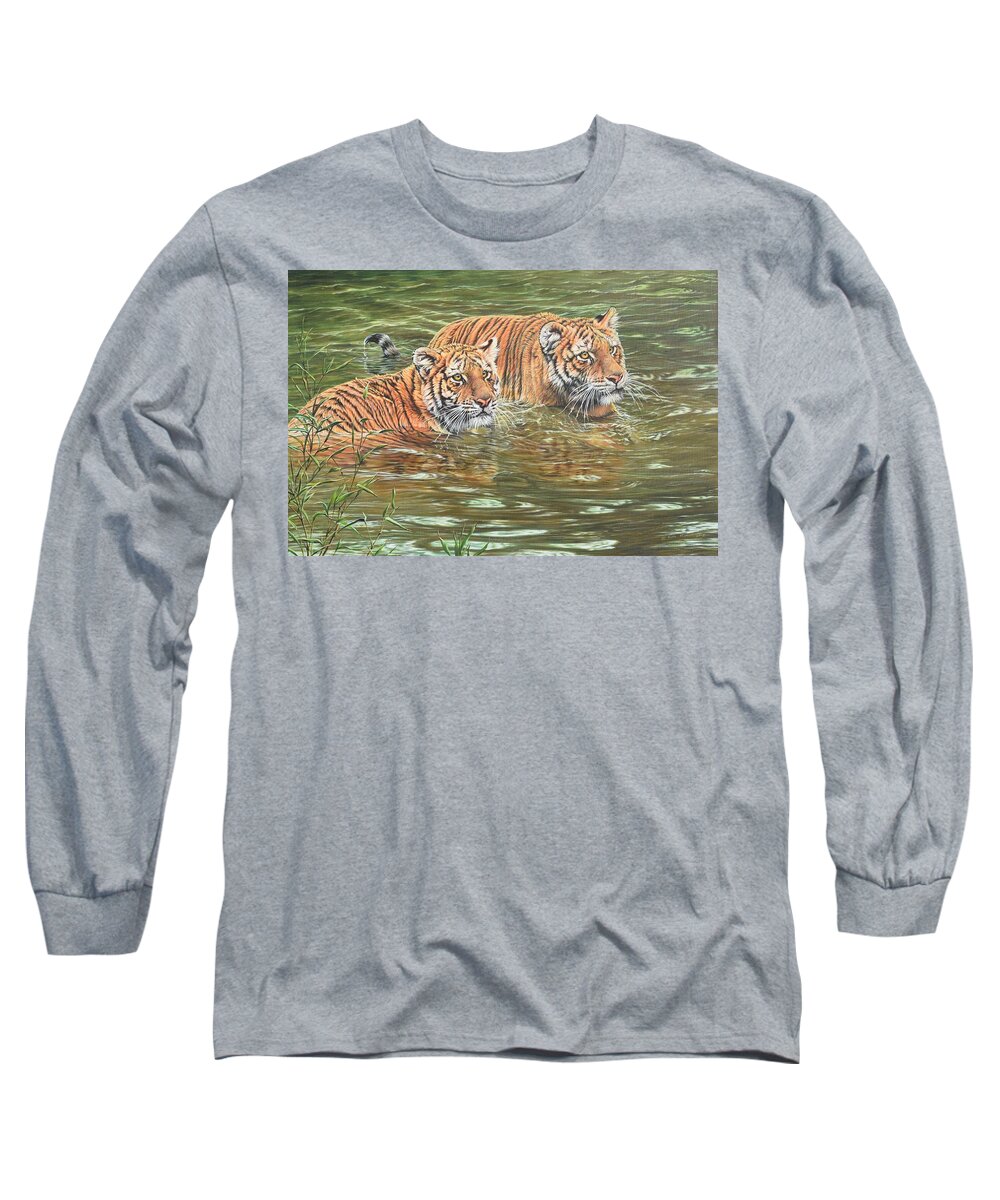 Wildlife Paintings Long Sleeve T-Shirt featuring the painting Leave This To Me Sis by Alan M Hunt