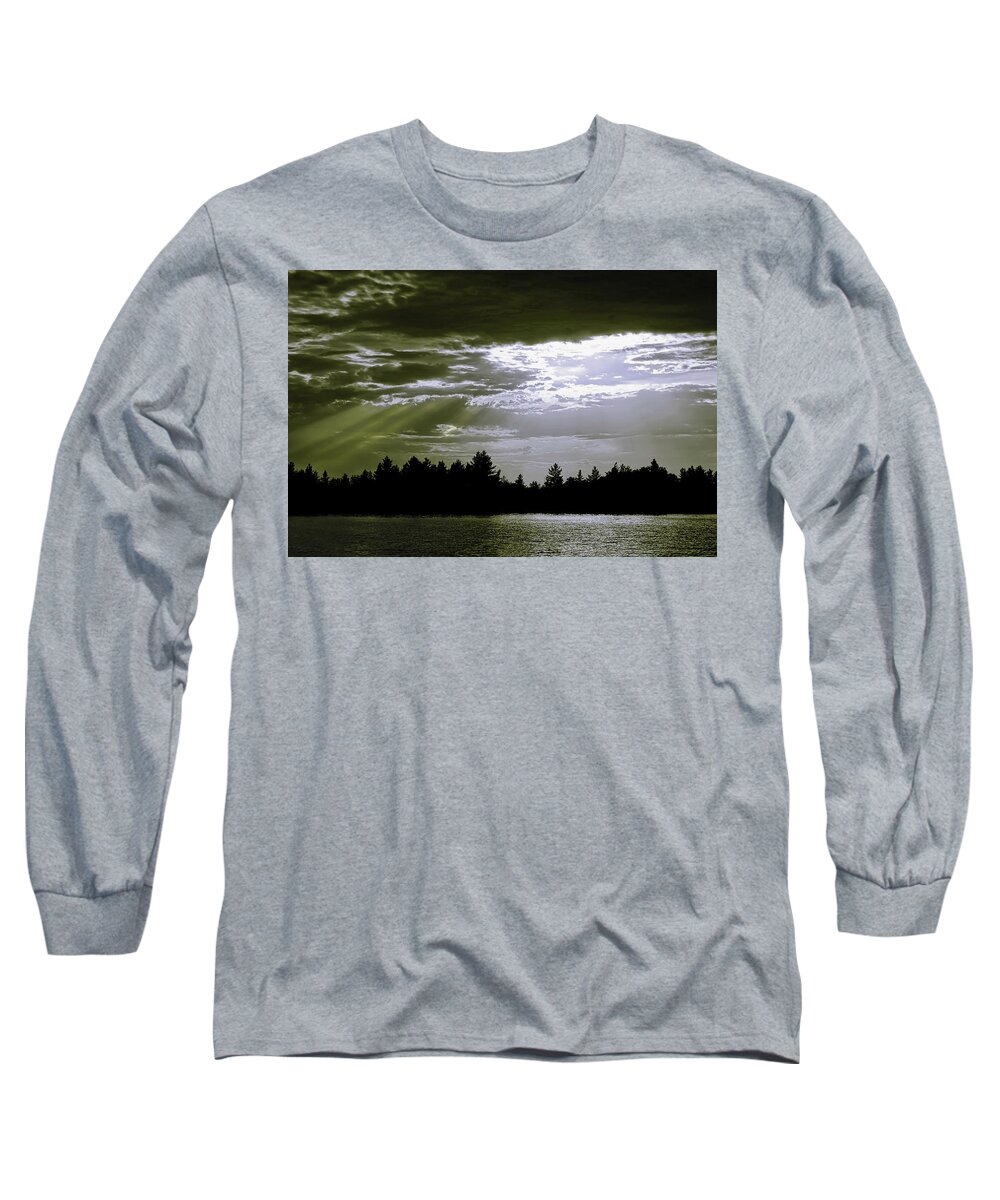 Light Beams Long Sleeve T-Shirt featuring the photograph Light Blast in Evening by JGracey Stinson