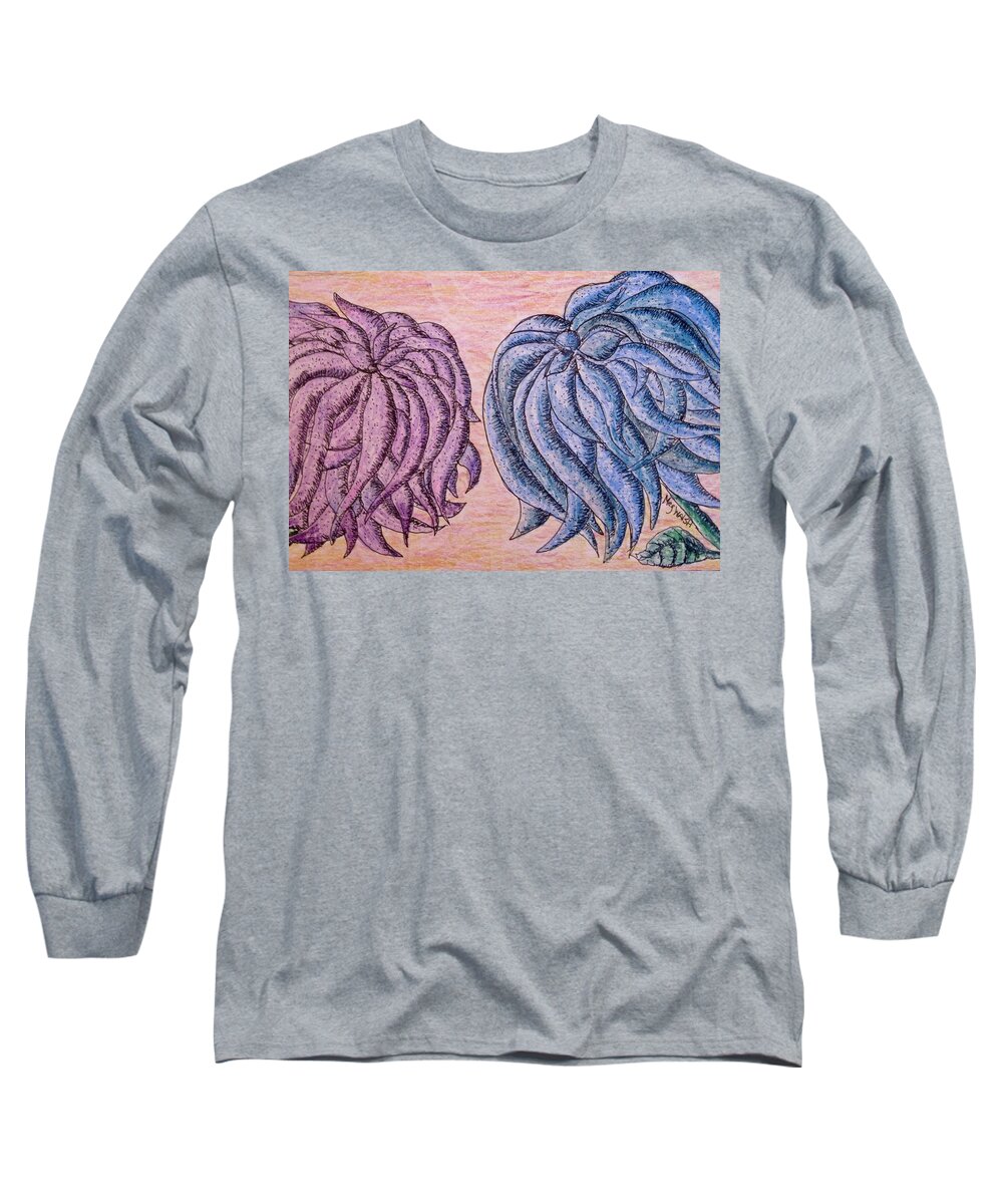 Flowers Long Sleeve T-Shirt featuring the drawing Lilac and Blue Flowers for you by Megan Walsh