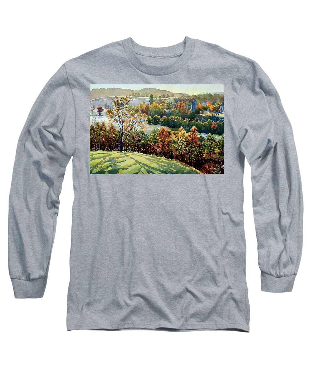 Nature Long Sleeve T-Shirt featuring the painting Linganore Dew by Mick Williams