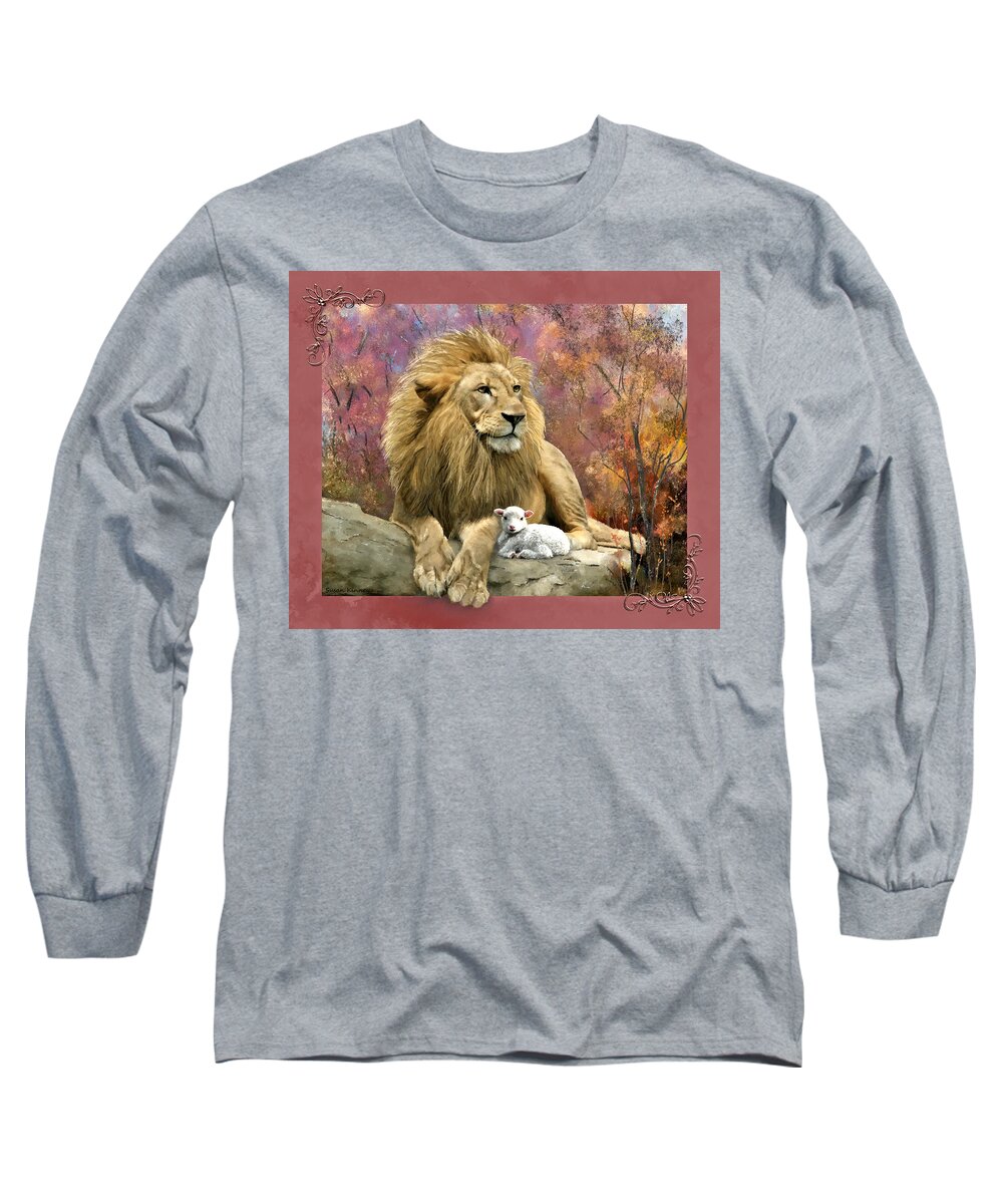 Lion Long Sleeve T-Shirt featuring the digital art Lion and the Lamb by Susan Kinney