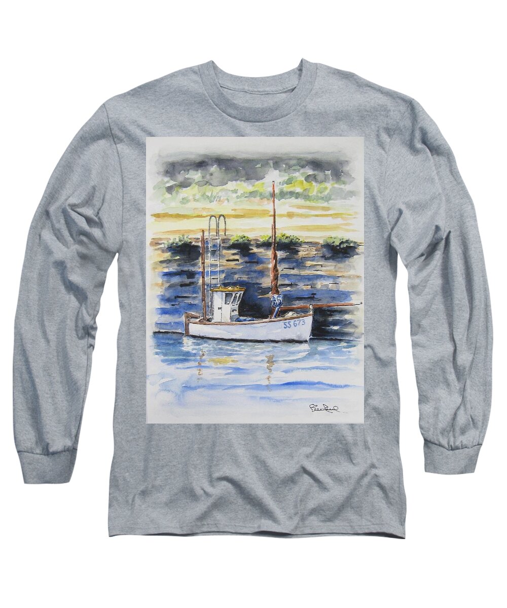 Fishing Long Sleeve T-Shirt featuring the painting Little Fishing Boat by William Reed