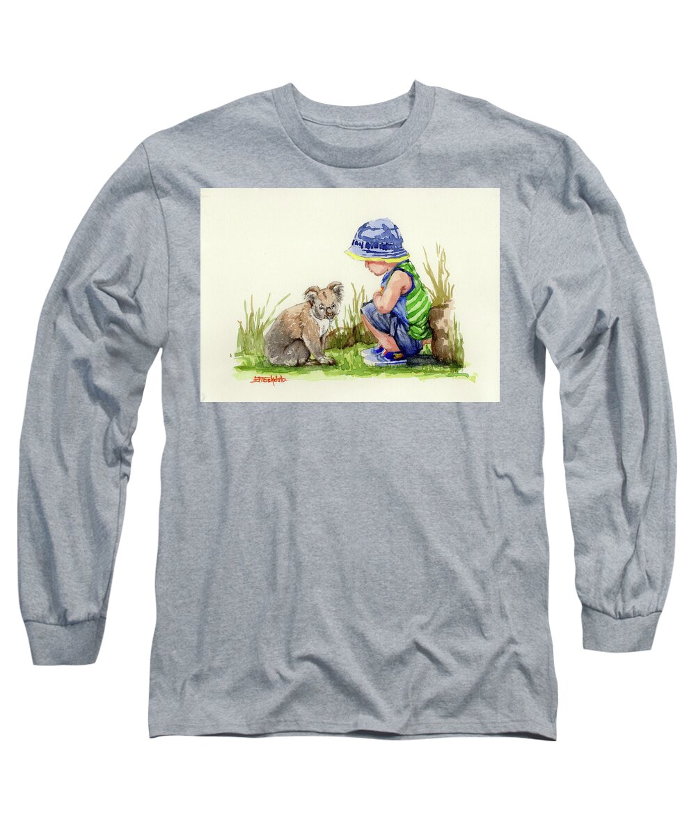 Koala Long Sleeve T-Shirt featuring the painting Little Friends Watercolor by Margaret Stockdale