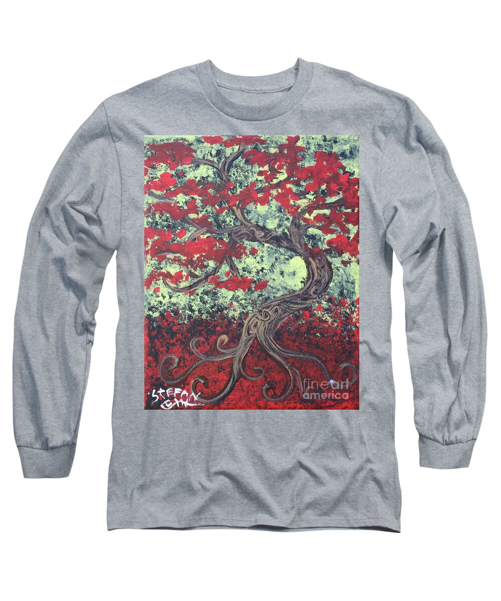 Red Tree Long Sleeve T-Shirt featuring the painting Little Red Tree Series 3 by Stefan Duncan