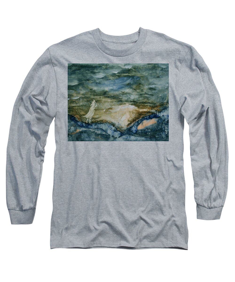 Stormy Long Sleeve T-Shirt featuring the painting Lost at Sea by Vallee Johnson