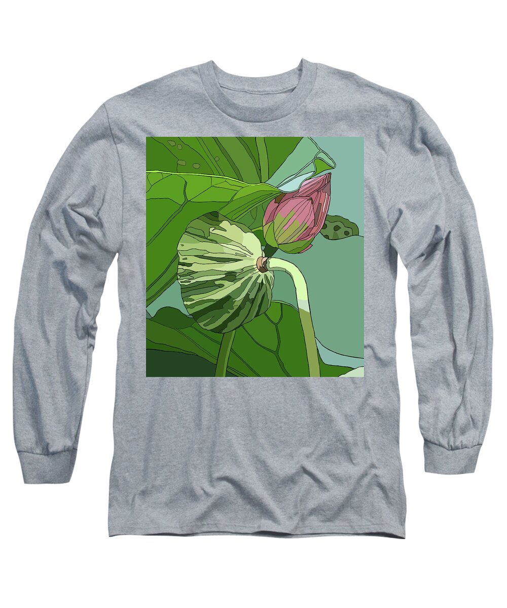 Lotus Long Sleeve T-Shirt featuring the painting Lotus and Bud by Jamie Downs