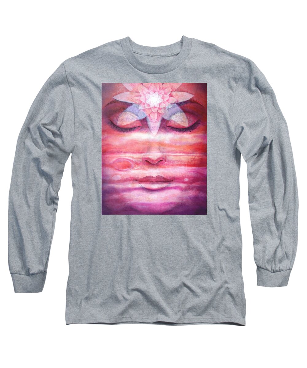 Lotus Long Sleeve T-Shirt featuring the painting Lotus Meditation, Jupiter Clouds by Sue Halstenberg