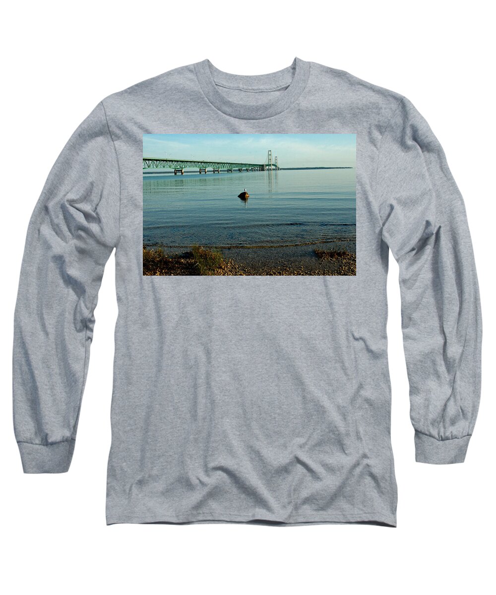 Usa Long Sleeve T-Shirt featuring the photograph Mackinac Bridge Michigan by LeeAnn McLaneGoetz McLaneGoetzStudioLLCcom