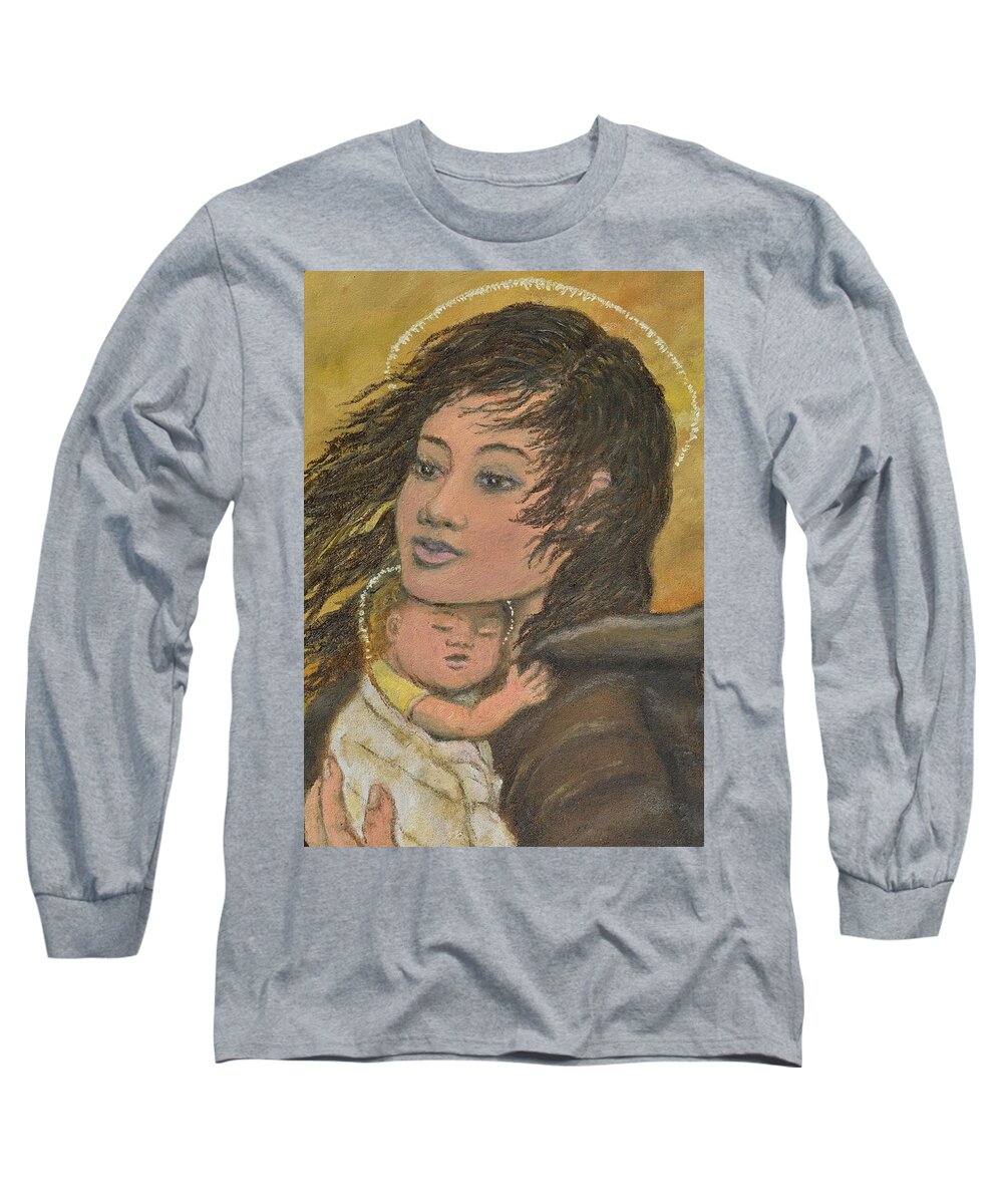 Madonna Long Sleeve T-Shirt featuring the painting Madonna of the Prairie Wind by Kathleen McDermott
