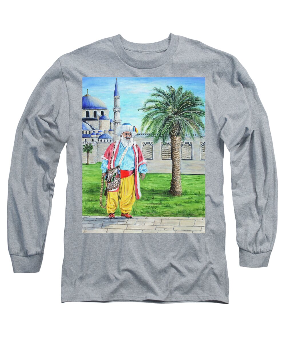 Istanbul Long Sleeve T-Shirt featuring the painting Man of Istanbul by Bonnie Peacher