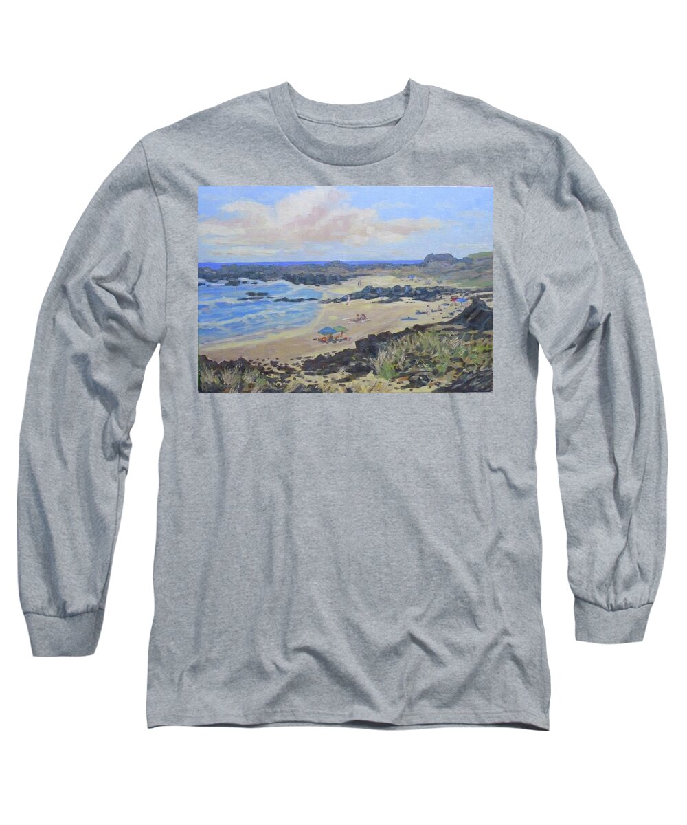 Beach Long Sleeve T-Shirt featuring the painting Manini Beach View by Stan Chraminski