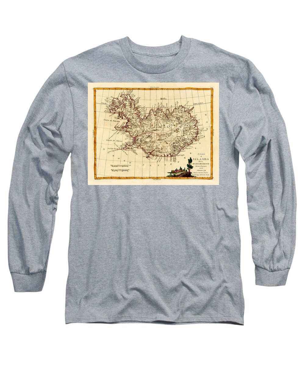 Map Of Iceland Long Sleeve T-Shirt featuring the photograph Map Of Iceland 1791 by Andrew Fare