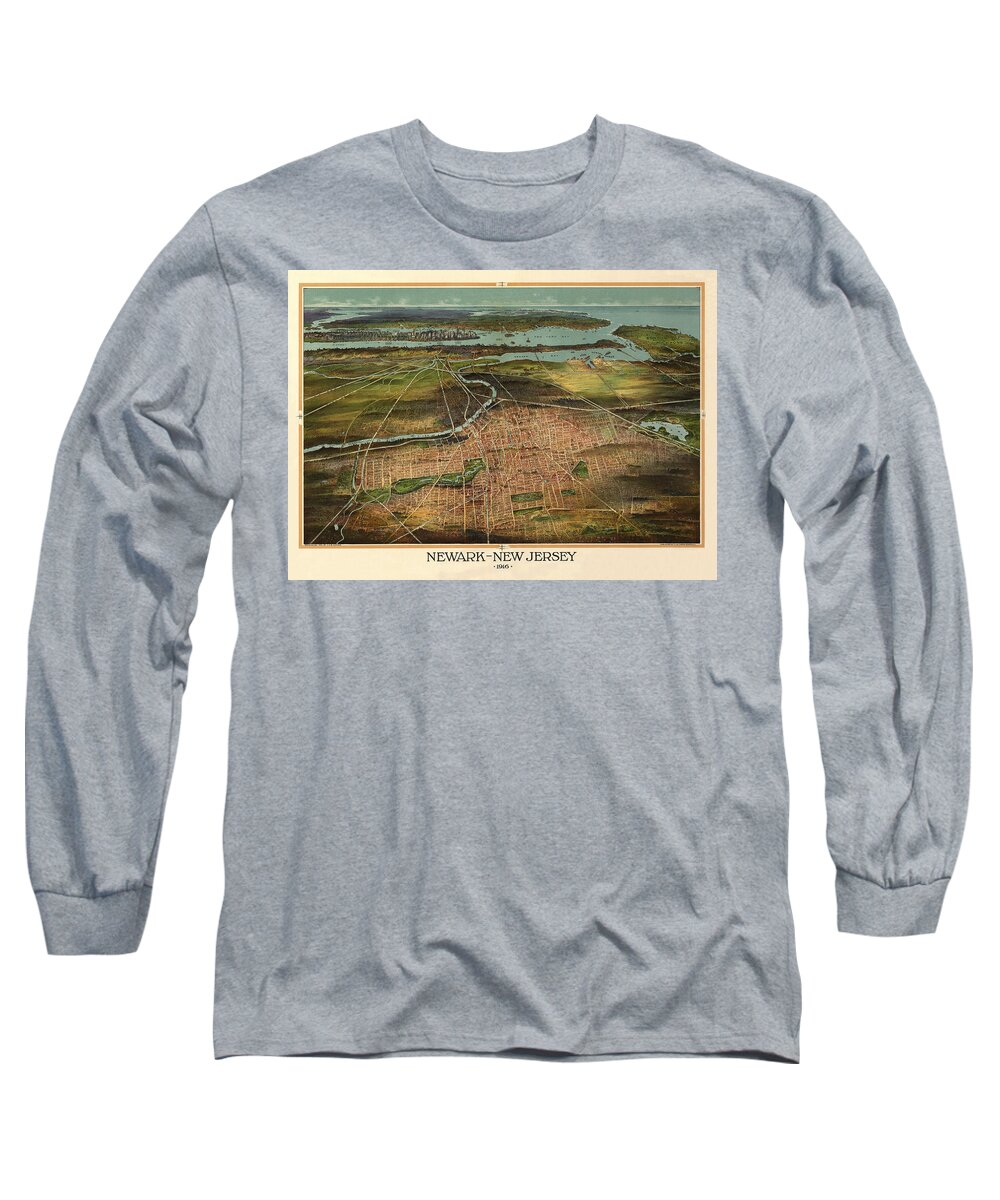 Map Of Newark Long Sleeve T-Shirt featuring the photograph Map Of Newark 1916 by Andrew Fare