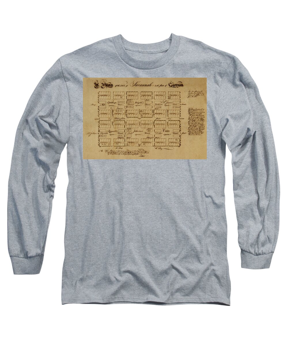Savannah Long Sleeve T-Shirt featuring the photograph Map Of Savannah 1761 by Andrew Fare