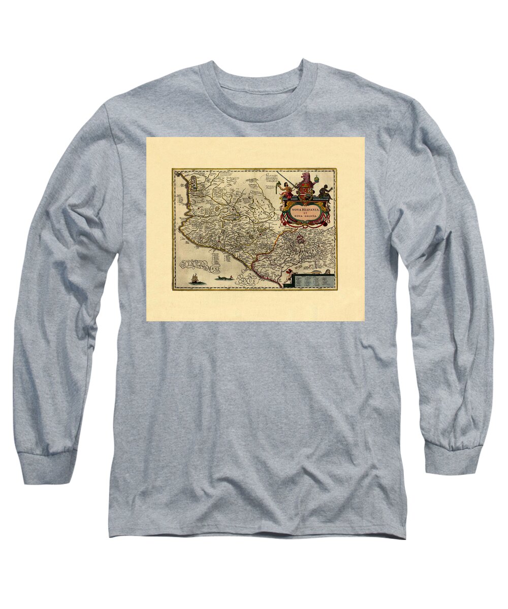 Map Of Spain Long Sleeve T-Shirt featuring the photograph Map Of Spain 1636 by Andrew Fare