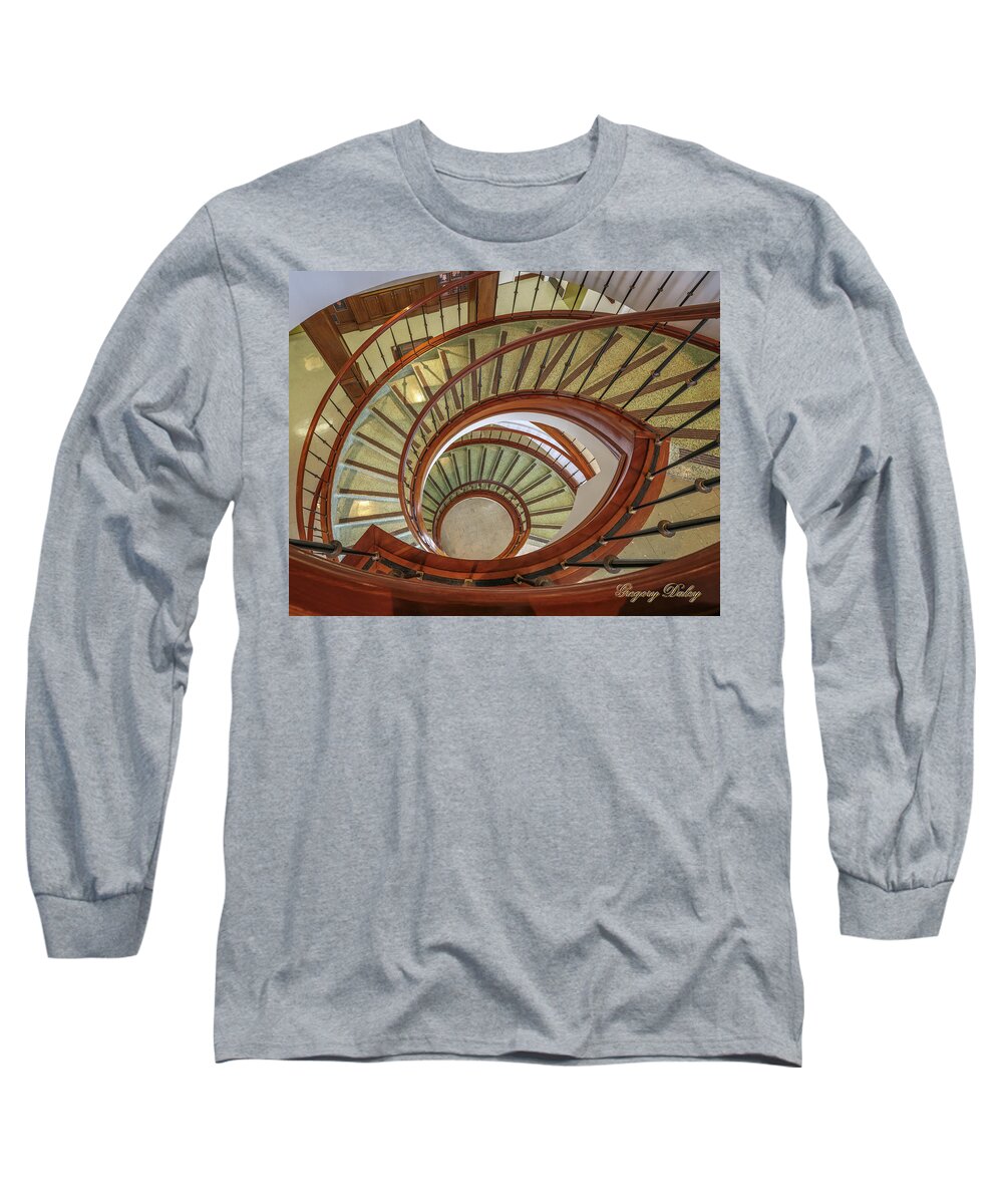 Ul Long Sleeve T-Shirt featuring the photograph Marttin Hall Spiral Stairway by Gregory Daley MPSA