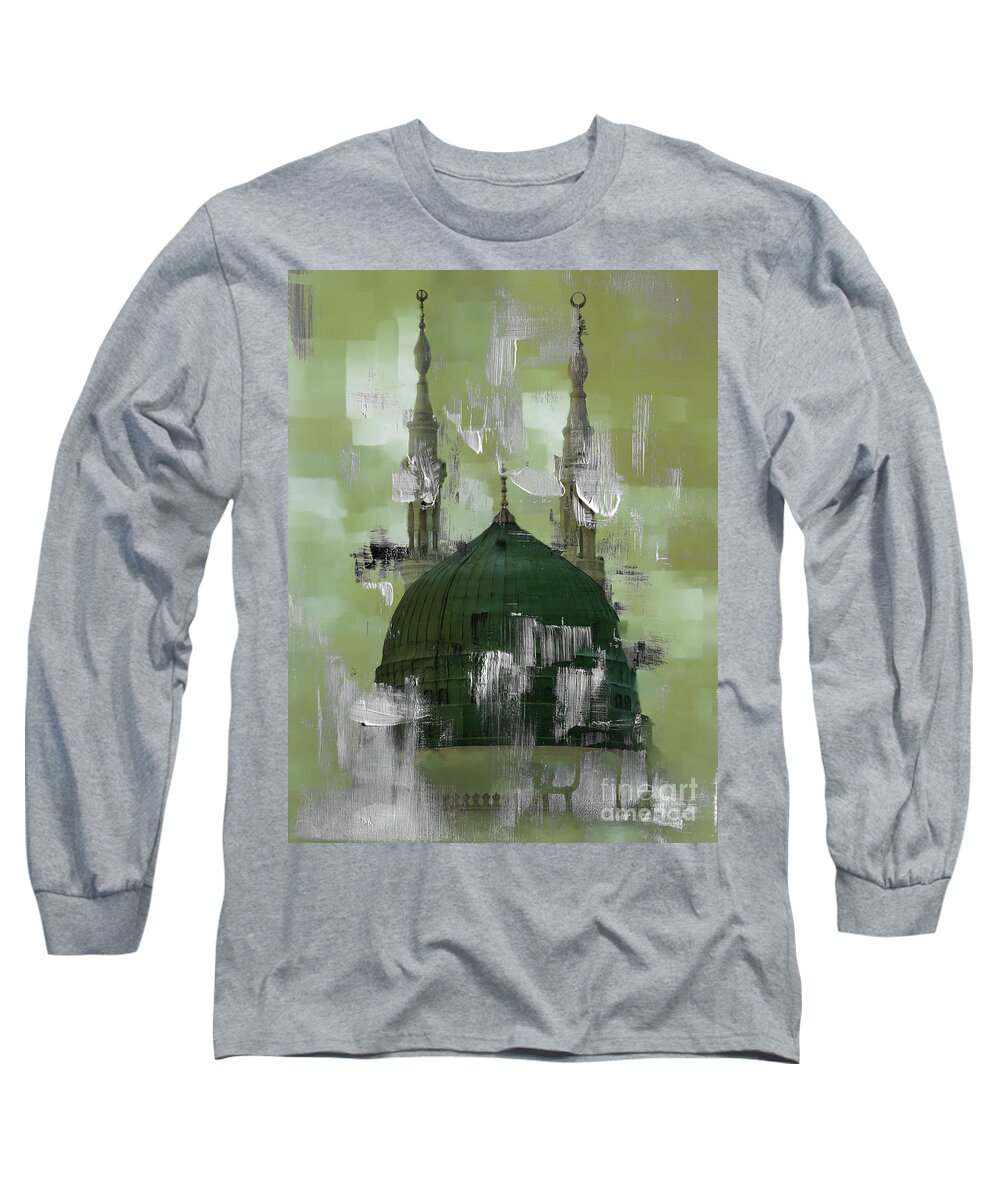 Masjid E Nabvi Long Sleeve T-Shirt featuring the painting Masjid-e-Nabwi 001 by Gull G