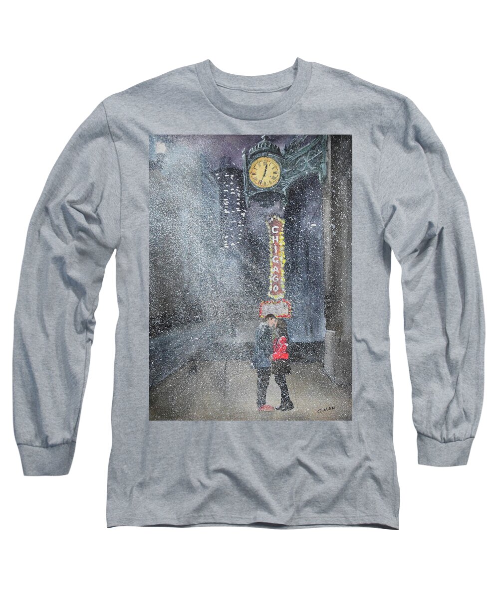 Chicago Long Sleeve T-Shirt featuring the painting Meet Me Under The Marshall Field's Clock by Glenn Galen