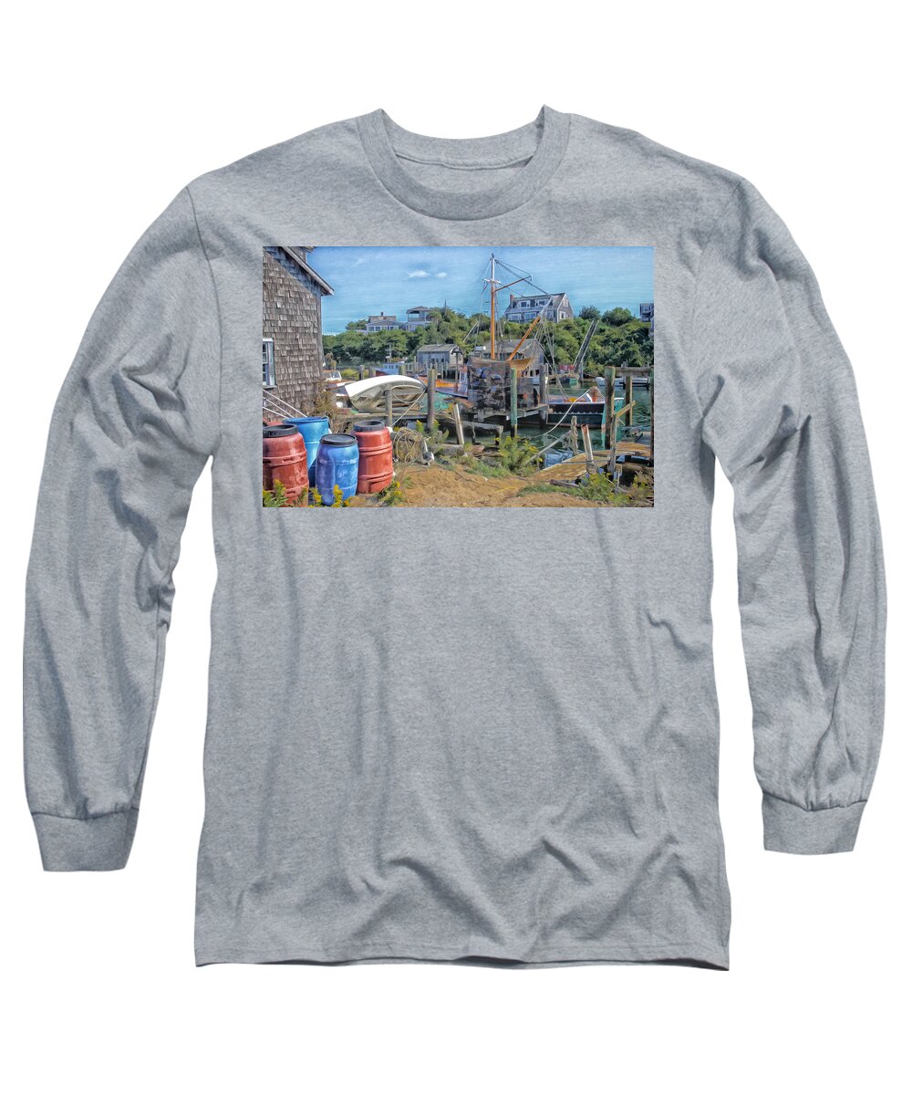 Menemsha Long Sleeve T-Shirt featuring the photograph Menemsha Photo Watercolor by Constantine Gregory
