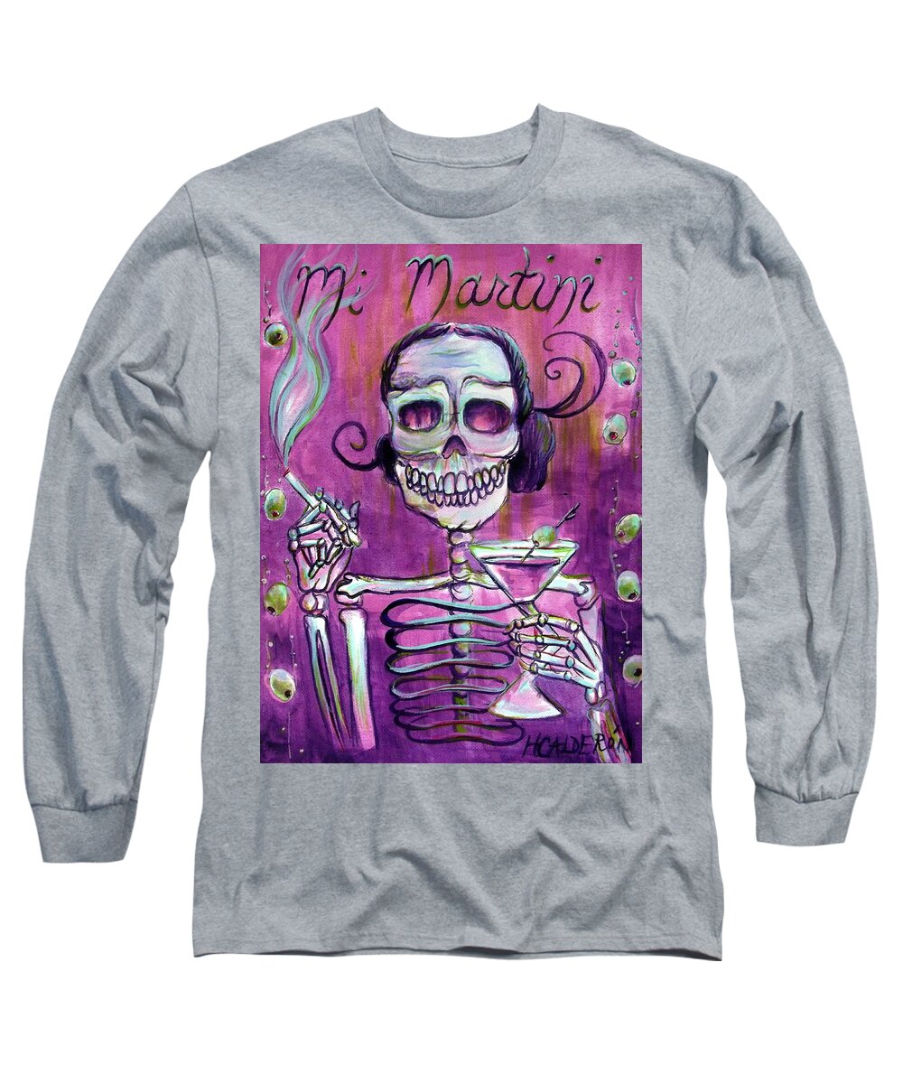 Day Of The Dead Long Sleeve T-Shirt featuring the painting Mi Martini by Heather Calderon