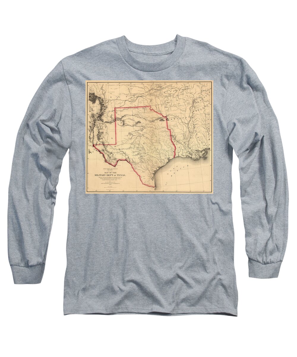Texas Long Sleeve T-Shirt featuring the digital art Military Department of Texas 1859 by Texas Map Store