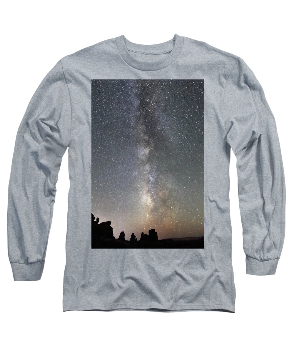 Milky Way Long Sleeve T-Shirt featuring the photograph Milky Way over Arches NP Two by Jean Clark