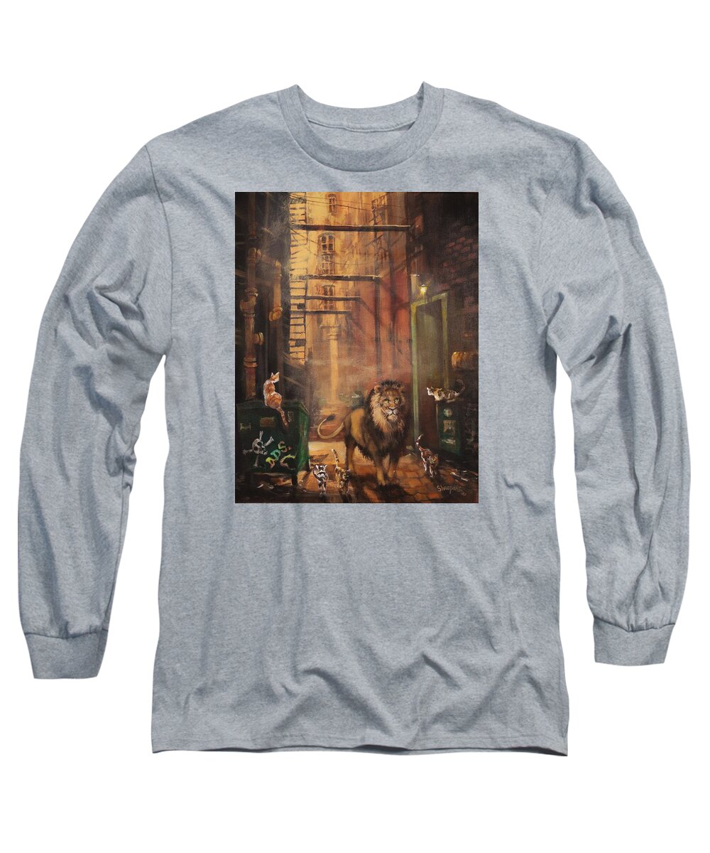Milwaukee Lion Long Sleeve T-Shirt featuring the painting Milwaukee Lion by Tom Shropshire