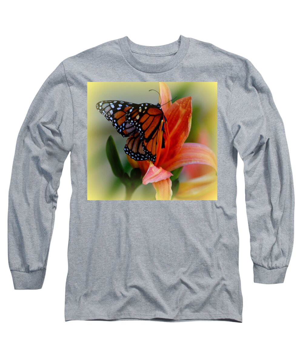 Tiger Lilly Long Sleeve T-Shirt featuring the photograph Mingle With A Monarch by Kimberly Woyak