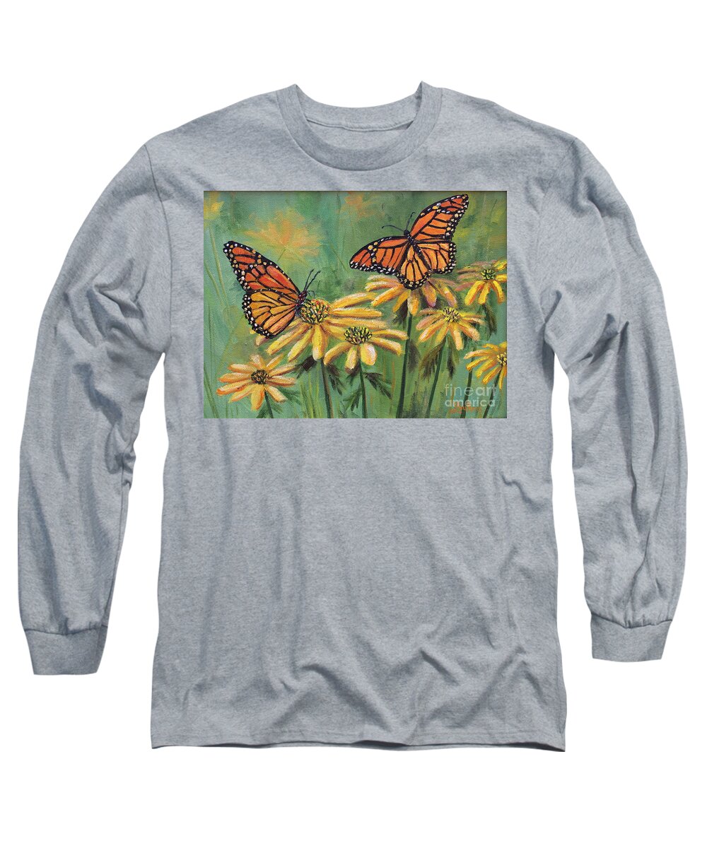 Monarch Butterflies Long Sleeve T-Shirt featuring the painting Monarch Butterflies by Lou Ann Bagnall