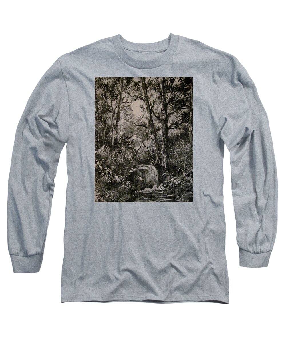 Landscapes Long Sleeve T-Shirt featuring the painting Monochrome landscape 2 by Megan Walsh