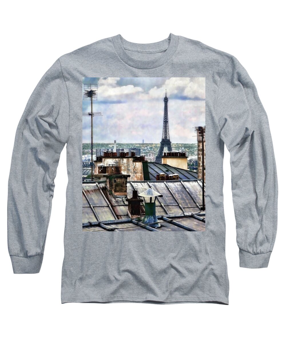 Cityscape Long Sleeve T-Shirt featuring the photograph Montmartre Rooftop by Jim Hill