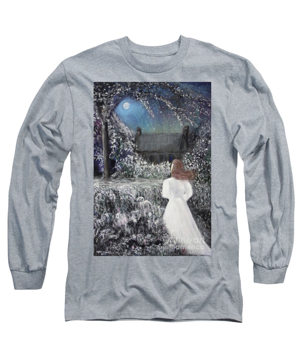 Landscape Long Sleeve T-Shirt featuring the painting Moonlight Garden by Lyric Lucas