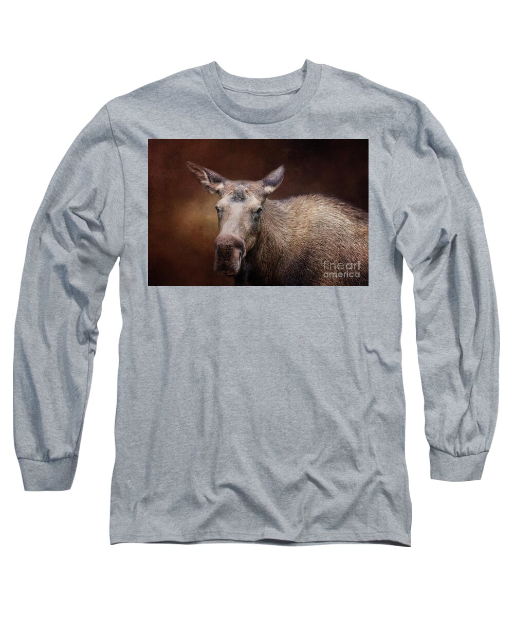 Moose Long Sleeve T-Shirt featuring the photograph Moose Portrait by Eva Lechner