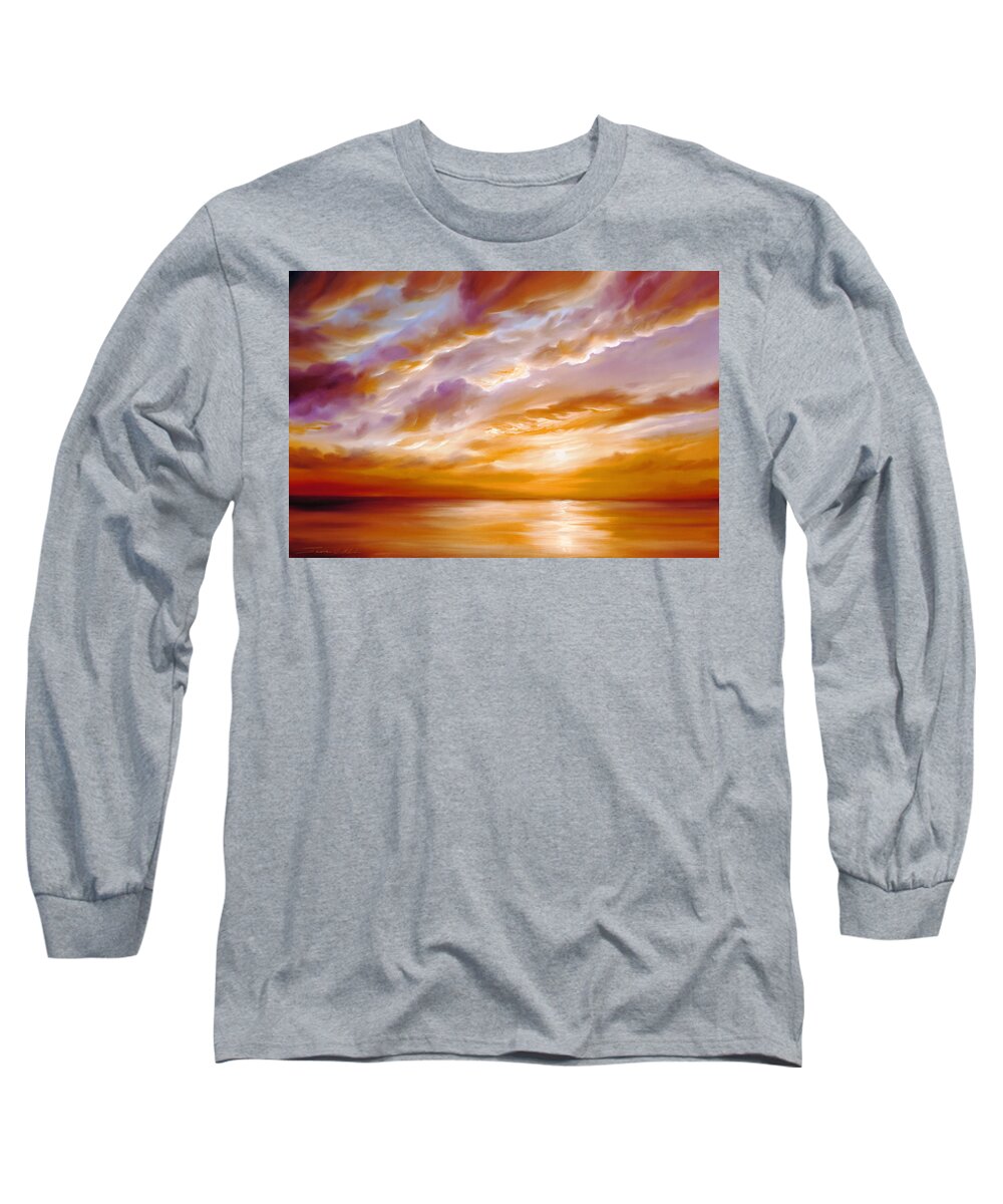 Sunrise; Sunset; Power; Glory; Cloudscape; Skyscape; Purple; Red; Blue; Stunning; Landscape; James C. Hill; James Christopher Hill; Jameshillgallery.com; Ocean; Lakes; Creation; Genesis; Lowcountry Long Sleeve T-Shirt featuring the painting Morning Grace by James Hill