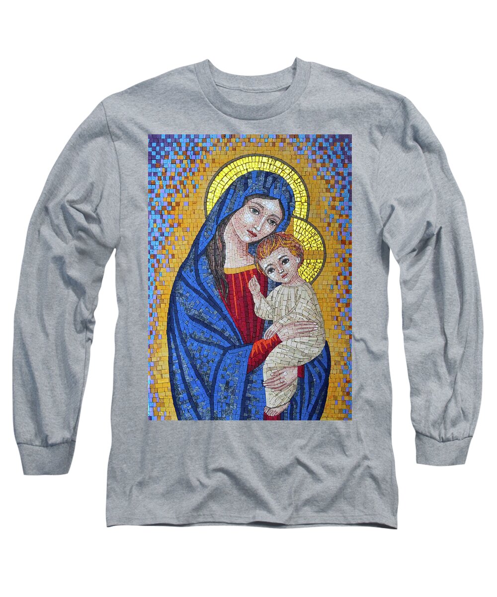 Mosaic Long Sleeve T-Shirt featuring the photograph Mosaic Jesus and Mary by Munir Alawi